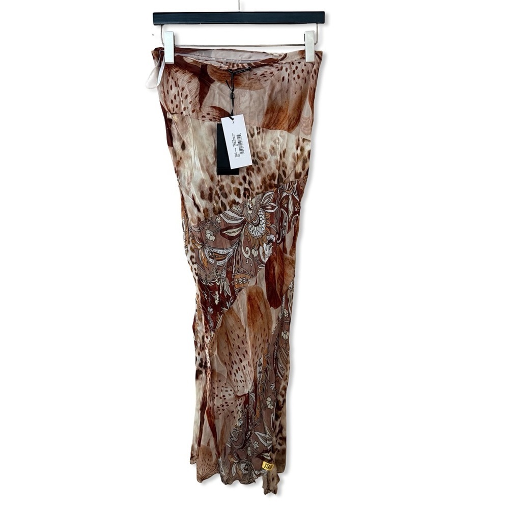 RETROFETE Aubree Skirt Brown Animal Print Maxi Skirt sheer AS IS sz XS - Picture 6 of 14